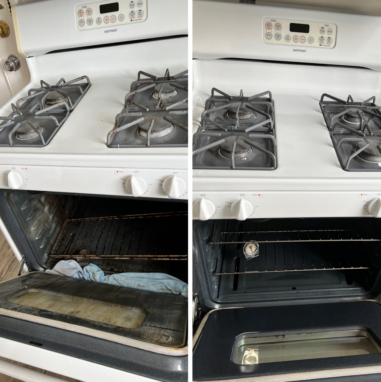 Gas stove and oven before and after professional cleaning