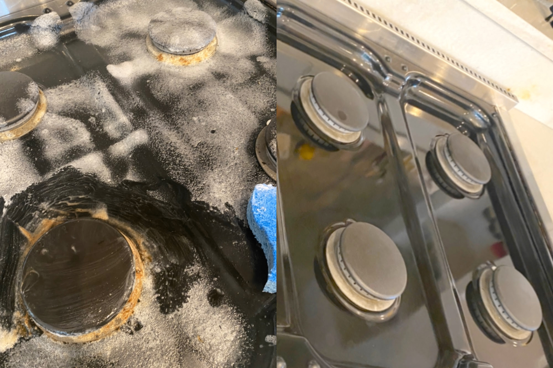 Stovetop before and after professional cleaning